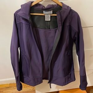 Purple hooded outdoorsy jacket